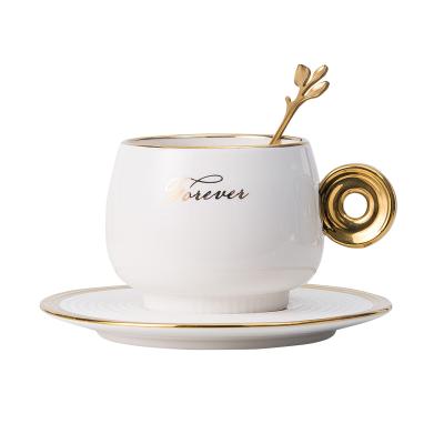 China Stocked Wholesale Personalized High Quality Ins Style White Color Tea Cup And Saucer 8.5 Ounce Per Cup for sale