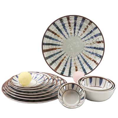 China Durable Unbreakable Chip Resistant Japanese Style Melamine 8 Pcs Dinner Set Macaron Color Dinnerware Set for sale