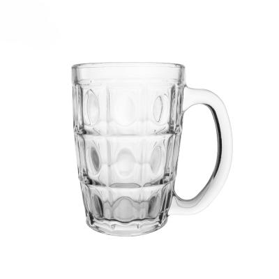 China Sustainable Unique Safety Packaging 380Ml Jumbo Glass Beer Mug 13Oz Insulated Engraved Dimpled Beer Mug for sale