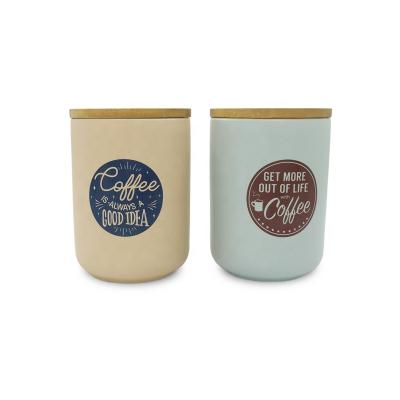 China Wholesale Customized Viable Modern Ceramic Jars Blue Logo And Beige Ceramic Jars Canister for sale