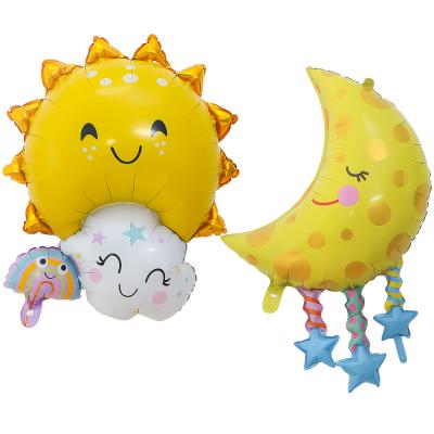 China Gift Toy Rainbow Family Sunflower Smiley Aluminum Foil Balloon Moon Foil Pendant Balloon for sale