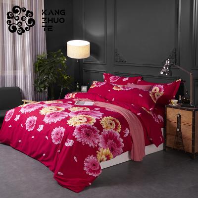 China High Quality 100% Cotton Flower Pattern Bedding Set Queen Nondisposable Nondisposable Red Durable (4 Pieces) for sale