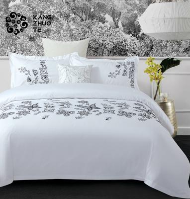 China Fashion flower butterfly embroidery pattern satin fabric non-toxic non-toxic hotel bedding set for sale