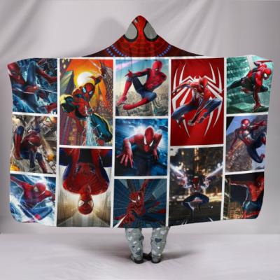 China Sustainable Man Hooded Design Custom Spider Superhero Blanket Digital Printing Blanket For Kids And Adult for sale