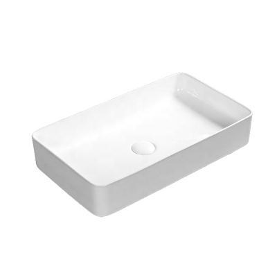 China Bathroom Sink Sanitary Ceramic Square Ware Slim Edge Countertop Sink Above Mount Table Top Hand Sink for sale