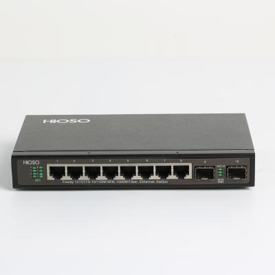 China Hioso 8 Rj45 TP Ports +2 ge Fiber Uplink Ports Ethernet Access Switch Gigabit Ethernet Switch for sale