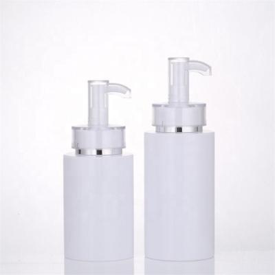 China Eco-friendly Recyclable Cosmetic white plastic conditioner empty shower plastic bottle with silver pump for sale