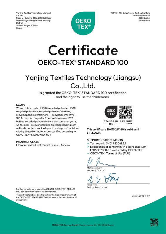 Certificate OEKO-TEX STANDARD 100 - WUHAN MILIPOL ASIA TECHNOLOGY TRADE CO., LTD