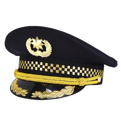 China OEM Clásico Gran borde Capitán Uniforme Sombrero de vuelo Acompañante de vuelo Piloto Seguridad Aerolínea Largo borde Negro en venta