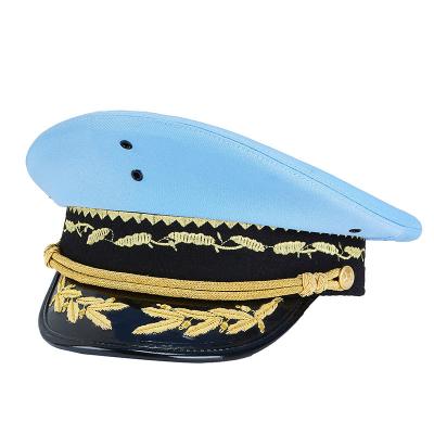 China Officer Hat With Silk Embroidery Large Brim Aviation Pilot Security Guard Wide Brim Hat for sale