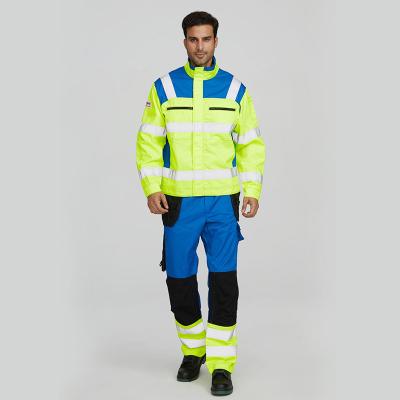 China Custom Fluorescent Flame-Resistant Work Suits Colorblock Design Durable Breathable for sale