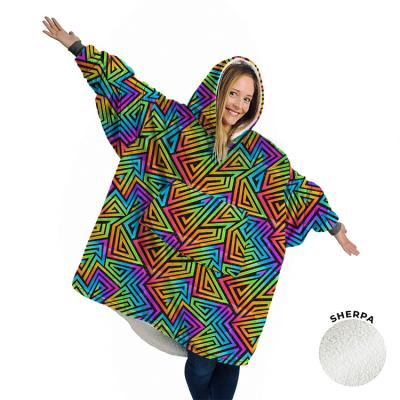 China Rainbow Maze Pattern Winter Sherpa Blanket by Yutong Anti-Pull With Sleeve Ultra Plush Blanket Hoodie Warm Flannel Hooded Blankets for sale