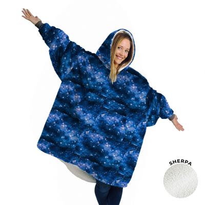 China Anti-Pull Yutong Stars Planet and Galaxy Printed Thick Microfiber Fleece Sherpa Blanket With Sleeves Hoodie Soft Warm Adult TV Covers for sale