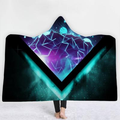 China 2020 Geometry Style Reversible Crystal Velvet And Sherpa Hooded Premium Very High Quality Soft Anti-pilling Blanket for sale