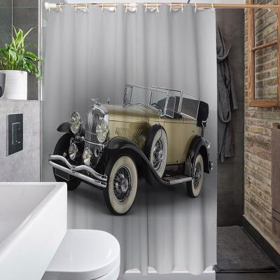 China Old Vintage Car Yutong Truck Car Decor Polyester Fabric Shower Bath Curtain Viable Custom Vintage Shower Curtains for sale