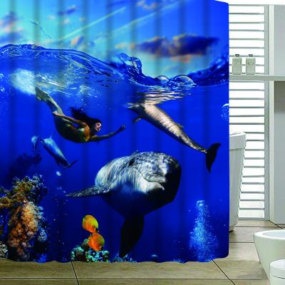 China Yutong Sustainable Ready Made 90gsm 3D Polyester Printing Dolphin Printed Waterproof Bathroom Coral Shower Curtains Curtain Fabric Sea World for sale