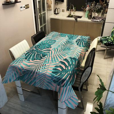 China 100% Waterproof Polyester Oilproof Green Leaves Design Custom 3D Printed Table Cloth for sale