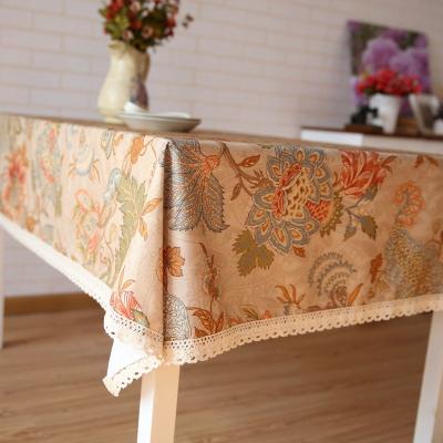 China Waterproof Special Designs Classic Styles Beautiful Elegant Rectangle Type County Side Waterproof Oilproof Dining Table Cloth For Home for sale