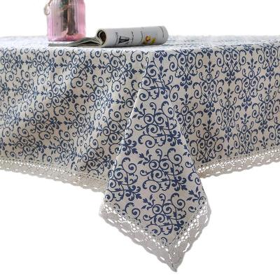 China Vintage Dustproof Square Table Cloth Navy Blue Macrame Lace Indoor Outdoor Decorative Tablecloth for sale