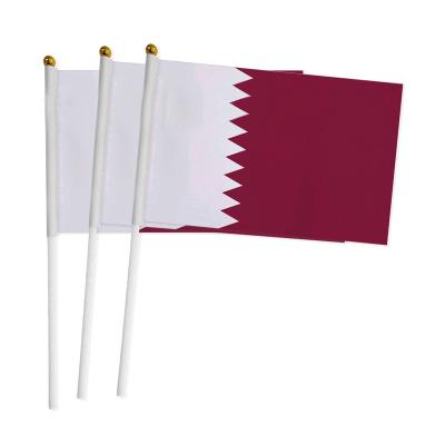 China Health Care Institutes Factory Direct Sales Custom Polyester Qatar Hand Printing Flag With Wooden Rod for sale