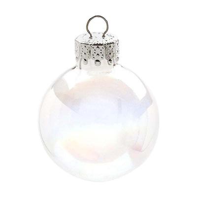 China 2021 Dongguan 100 Wholesale 8cm Iridescent Round Glass Christmas Ball Rainbow Color For Party Decorations for sale