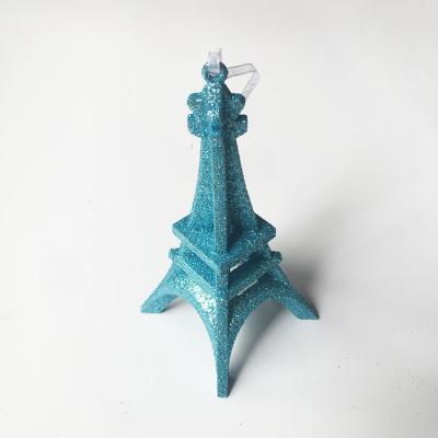 China Christmas Decoration 2021 New Products 15cm Silver Eiffel Tower Shape Hanging Ornaments For Festival Decorations for sale