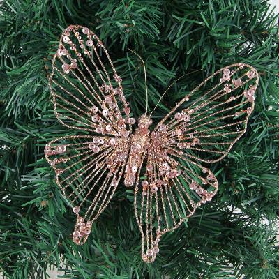 China Custom Handmade Dongguan Rose Steel Gold Butterfly Christmas Tree Decoration Set for sale