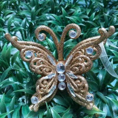 China Dongguan Christmas Tree Ornament Handmade Christmas Butterfly Plastic Hanging Gold for sale