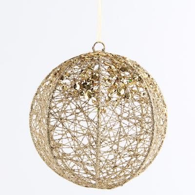 China Dongguan Golden Handmade 12cm Hollow Round Steel Wire Ball For Festival for sale