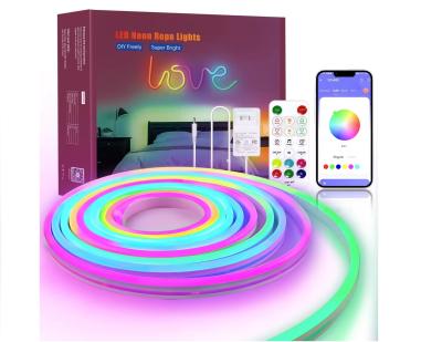 Cina 5M Full Color RGB Led Neon Flessibile Silicone Ambient Light Strip Smart DIY Digital Running Strip Light Set TUYA APP in vendita