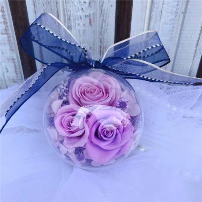 China Beautiful colorful exquisite preserved flower wedding gift flower car hanging preserved Valentine's gift acrylic ball rose pendant for sale