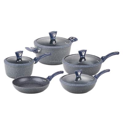 China Sustainable Cookware Set 2021 Hot Sale With Non Liner Stick Frying Pan Set And Marble Soup Pot With Cooking Pots for sale