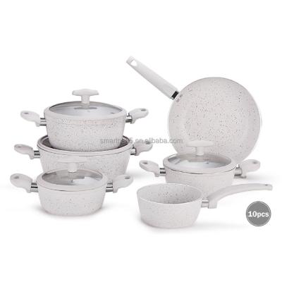 China Sustainable White Marble Granite Non Stick Stone Stove Set Cookware Set with Pans and Pots Set for Home Kitchen for sale