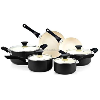 China Metal Pans And Pots Set 10-Piece , Ceramic Coating Black Cookware Set for sale