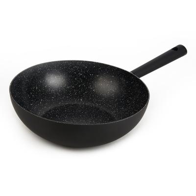 China Durable Chinese Marble Nonstick Coating 26cm-30cm Wrought Non Stick Aluminum Wok Pan for sale