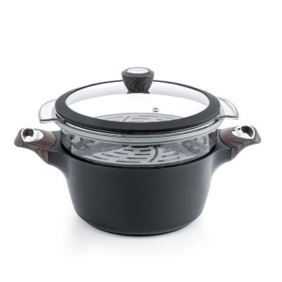 China Health Sustainable Hygiene 24cm Diameter Even Heat Large Non Stick Soup Pot With Steamer for sale