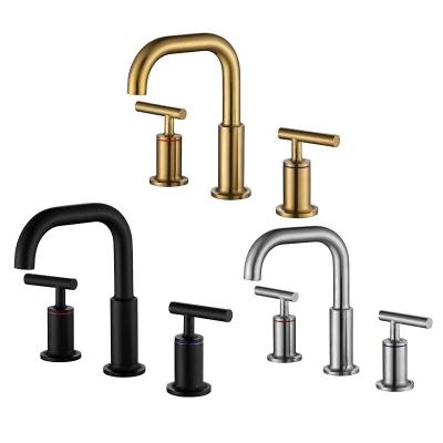 China Metered Basin Faucet 3 Holes Bathroom Basin Mixer Taps Double Brushed Faucet Rose Gold Bathroom Water Faucet Sink for sale