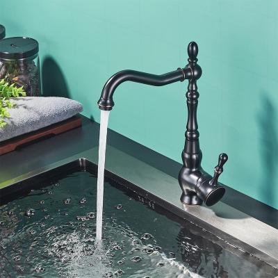 China Retro Sense Faucets Kitchen Faucet Euro Oil Rubbed Swivel Handle Slight Burn Handle Bathroom Basin Kitchen Sink Black Bronze Deck Mounted Mixer Tap for sale