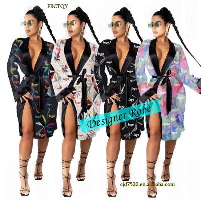 China Brand Designer Brand Designer Kimono Long Robe Sleepwear Breathable Sexy Silk Women's Print Bride Party Adult Satin Long Robe Bathwear for sale