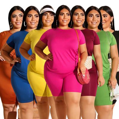 China Wholesale QUICK DRY XL-5XL plus size shorts suit fat women's outfits oversized two-piece solid color women's clothing set for sale