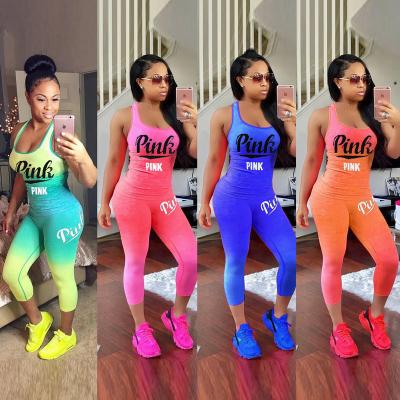 China Wholesale QUICK DRY Gradient Color Tight Sexy Nightclub Clothing Set Two Piece 2 Piece Cycling Women Sports Equipment for sale