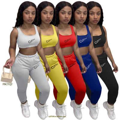 China Anti-pilling new fashionable women's clothing 2 pcs set solid color sports vest and pants for sale