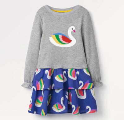 China Viable Colorful Swan Printed Color Matching Girl Casual Dress for sale