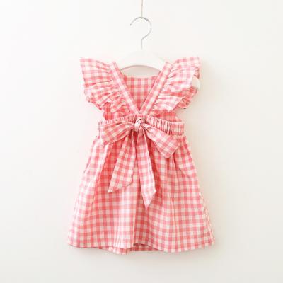 China Breathable Plaid Yarn Dyed 100% Cotton Back Bow Knot Kids Girl Dress for sale