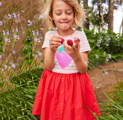 China Sustainable Strawberry Toddler Front Bottom Soft Girl's Sequined Cotton Dress for sale