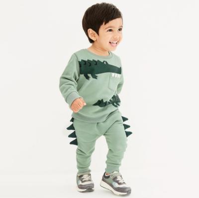 China Casual Cute Cartoon Dinosaur Cotton Fleece 2pcs Kids Boys Clothing Set for sale