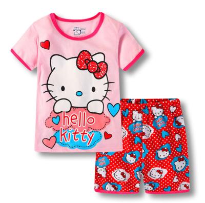 China Cute Cartoon Cat 2pcs Summer Shorts Children Girl Pajama Set 2-7 Years Old Breathable Sleeve for sale