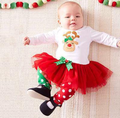 China 2018 Christmas Design Girls 100% Cotton Tutu Dress and Polka Dot 2pcs Pants Set for sale