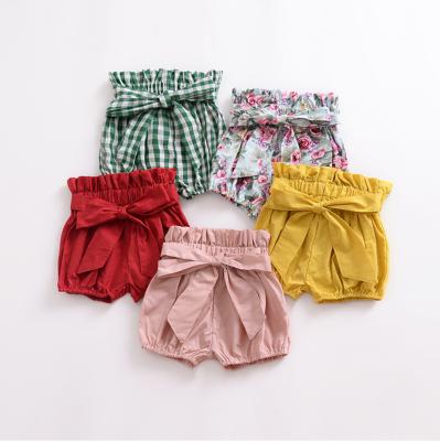 China Toddler Girl's Breathable Ruffle Cotton Woven Bow Bow High Waist Shorts for sale