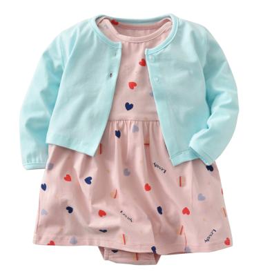 China Wholesale Price Anti-Shrink Flora Printed Teal Jacket 2pcs Baby Dress Romper Clothing Set for sale